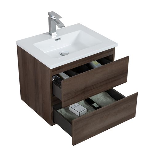 Meuble De Salle De Bain Angela 60 Cm Lavabo Chene Marron – Armoire De Rangement Meuble Lavabo