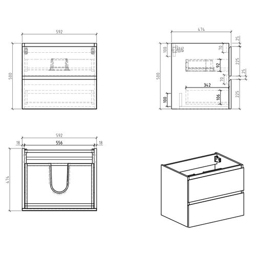 Meuble De Salle De Bain Angela 60 Cm Lavabo Chene Marron – Armoire De Rangement Meuble Lavabo
