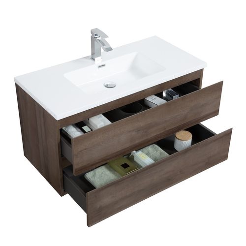 Meuble De Salle De Bain Angela 90 Cm Lavabo Chene Marron – Armoire De Rangement Meuble Lavabo