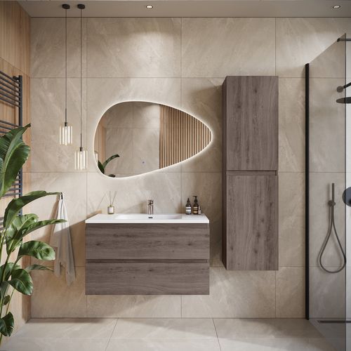 Meuble De Salle De Bain Angela 90 Cm Lavabo Chene Marron – Armoire De Rangement Meuble Lavabo