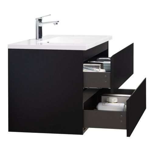 Meuble De Salle De Bain Angela 90 Cm Lavabo Noir Mat – Armoire De Rangement Meuble Lavabo