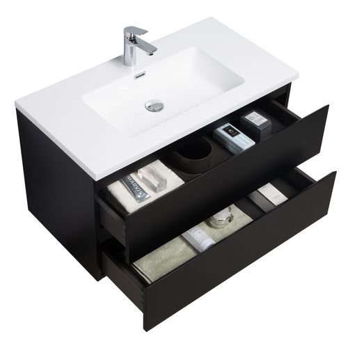 Meuble De Salle De Bain Angela 90 Cm Lavabo Noir Mat – Armoire De Rangement Meuble Lavabo