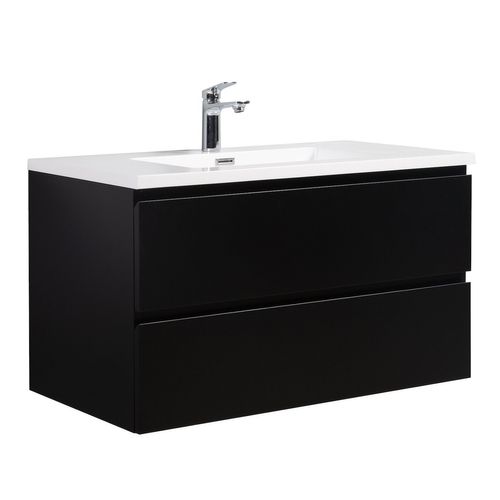 Meuble De Salle De Bain Angela 90 Cm Lavabo Noir Mat – Armoire De Rangement Meuble Lavabo