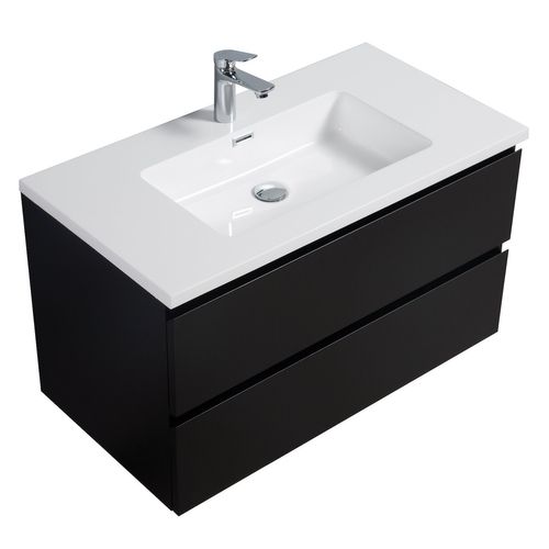 Meuble De Salle De Bain Angela 90 Cm Lavabo Noir Mat – Armoire De Rangement Meuble Lavabo