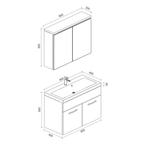 Meuble Vasque De Salle De Bain Paso 80 X 40 Cm Lavabo Chêne + Miroir