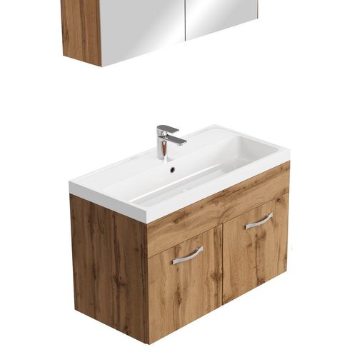 Meuble Vasque De Salle De Bain Paso 80 X 40 Cm Lavabo Chêne + Miroir