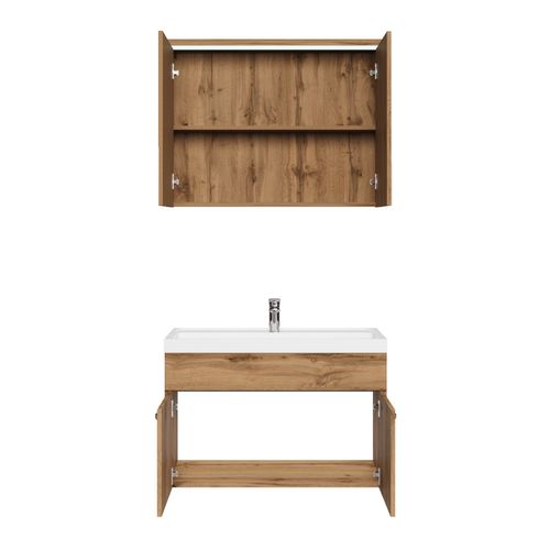 Meuble Vasque De Salle De Bain Paso 80 X 40 Cm Lavabo Chêne + Miroir