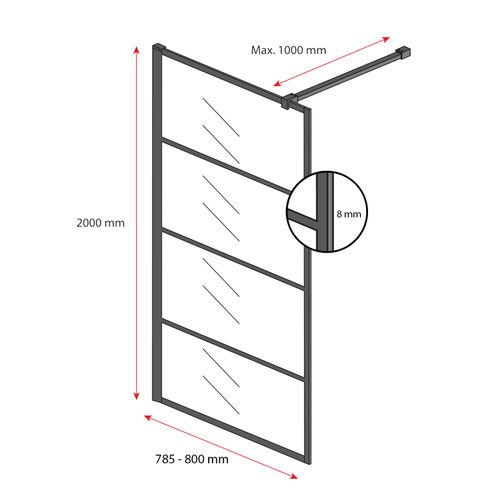 Paroi De Douche Essos - 80 X 200 Cm - Noir