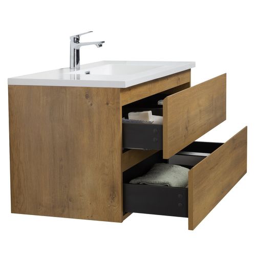 Meuble De Salle De Bain Angela 100 Cm Lavabo Chene – Armoire De Rangement Meuble Lavabo