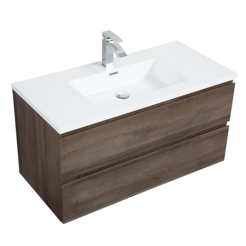 Meuble De Salle De Bain Angela 100 Cm Lavabo Chene Marron – Armoire De Rangement Meuble Lavabo
