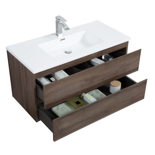 Meuble De Salle De Bain Angela 100 Cm Lavabo Chene Marron – Armoire De Rangement Meuble Lavabo