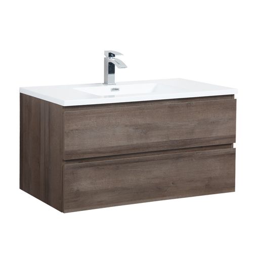 Meuble De Salle De Bain Angela 100 Cm Lavabo Chene Marron – Armoire De Rangement Meuble Lavabo