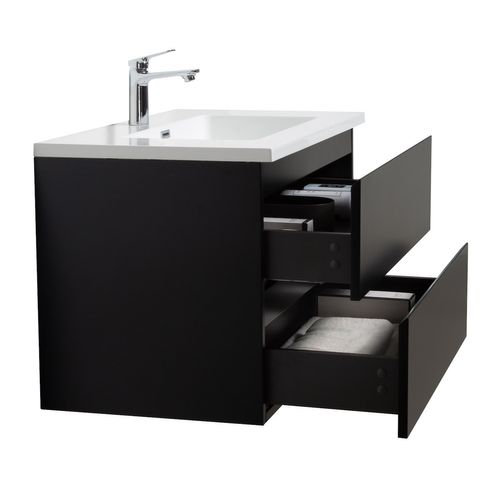Meuble De Salle De Bain Angela 80 Cm Noir Mat – Armoire De Rangement Meuble Lavabo