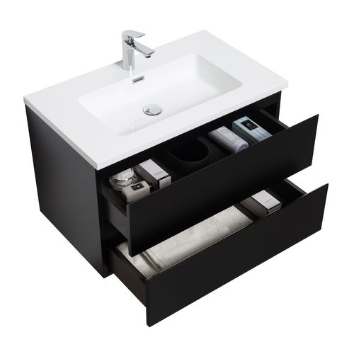 Meuble De Salle De Bain Angela 80 Cm Noir Mat – Armoire De Rangement Meuble Lavabo