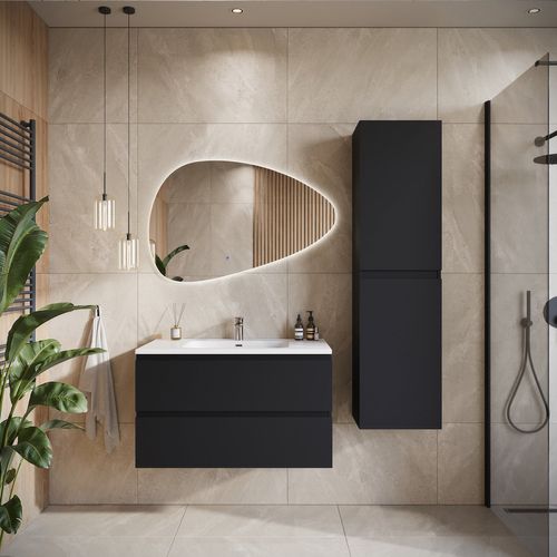 Meuble De Salle De Bain Angela 80 Cm Noir Mat – Armoire De Rangement Meuble Lavabo