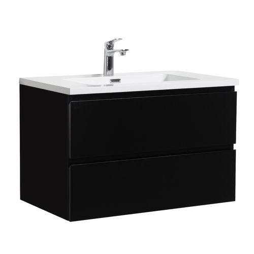 Meuble De Salle De Bain Angela 80 Cm Noir Mat – Armoire De Rangement Meuble Lavabo