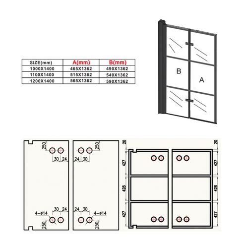 Paroi Baignoire Berkan 120 X 140 Cm Noir Verre Transparent