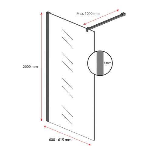 Paroi De Douche Rizani - 60 X 200 Cm - Verre Teinté - Noir