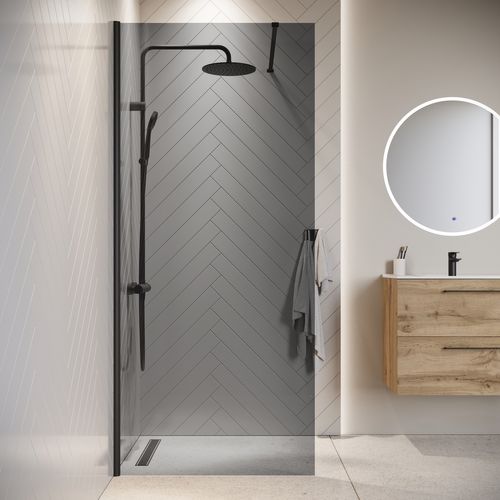 Paroi De Douche Rizani - 60 X 200 Cm - Verre Teinté - Noir