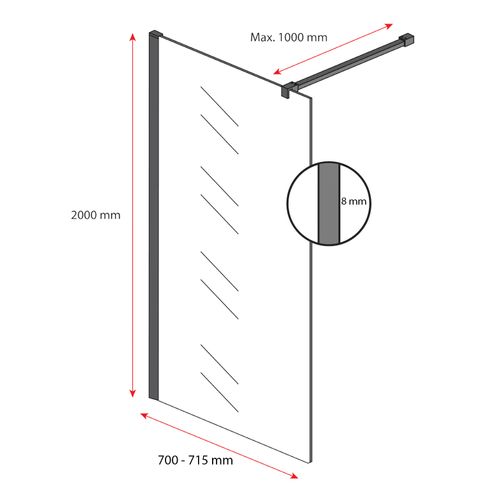 Paroi De Douche Rizani - 70 X 200 Cm - Noir - Verre Teinté