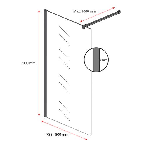 Paroi De Douche Rizani - 80 X 200 Cm - Noir - Verre Teinté