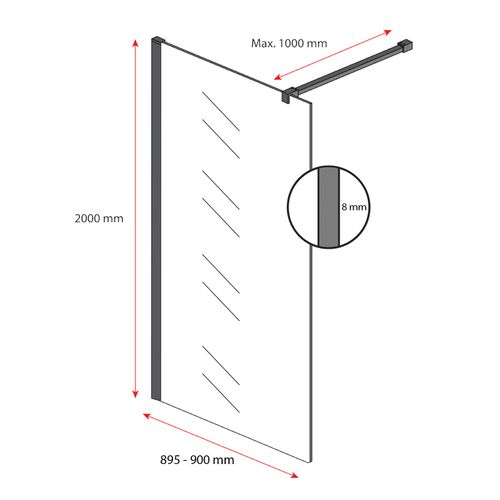 Paroi De Douche Rizani - 90 X 200 Cm - Noir - Verre Teinté