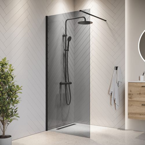 Paroi De Douche Rizani - 90 X 200 Cm - Noir - Verre Teinté