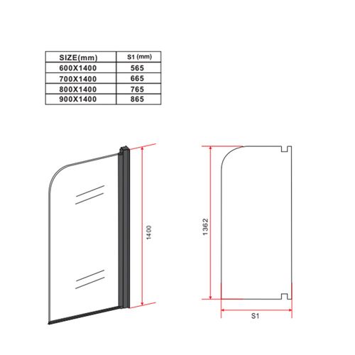 Paroi Baignoire Torino 60 X 140 Cm Noir   Verre Transparent
