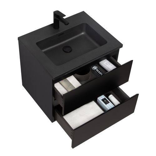 Meuble De Salle De Bain Angela 60 Cm Lavabo Noir Noir Mat Meuble Bas Meuble Vasque Meuble