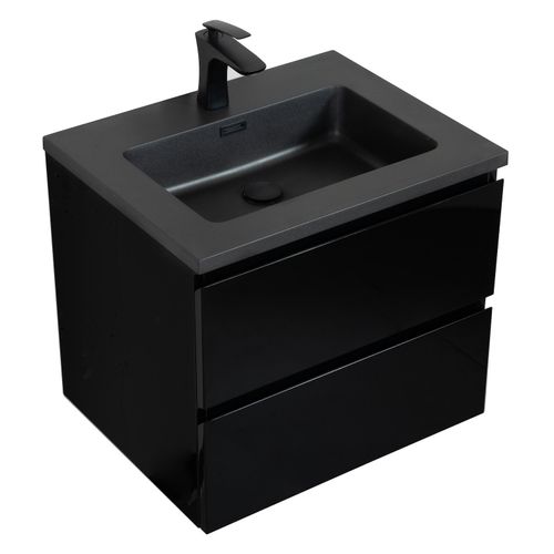 Meuble De Salle De Bain Angela 60 Cm Lavabo Noir Noir Mat Meuble Bas Meuble Vasque Meuble