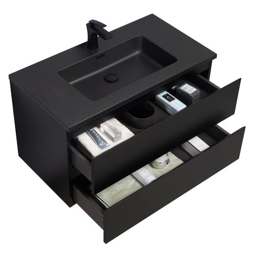 Meuble Vasque Angela 90 Cm Avec Lavabo Noir - Noir Mat