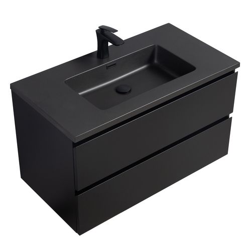 Meuble Vasque Angela 90 Cm Avec Lavabo Noir - Noir Mat