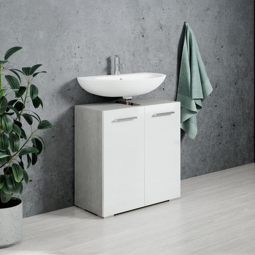 Meuble Vasque Jupiter   Beton Gris Avec Blanc   60 X 30 X 60 Cm   Meuble De Salle De Bain, Colonne,