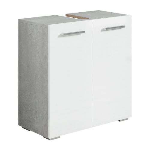 Meuble Vasque Jupiter   Beton Gris Avec Blanc   60 X 30 X 60 Cm   Meuble De Salle De Bain, Colonne,