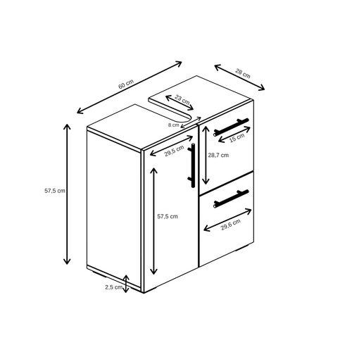 Meuble Vasque Mars   Beton Gris Avec Blanc   60 X 30 X 60 Cm   Meuble De Salle De Bain, Colonne,