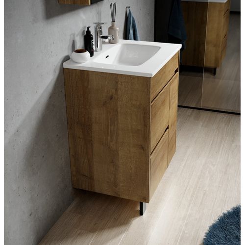 Meuble De Salle De Bain Salzburg 60cm Lavabo Chêne – Armoire De Rangement Meuble Lavabo