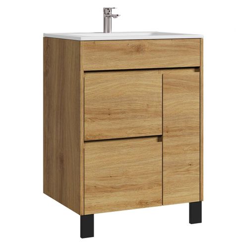 Meuble De Salle De Bain Salzburg 60cm Lavabo Chêne – Armoire De Rangement Meuble Lavabo
