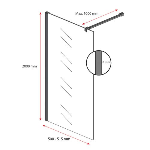 Paroi De Douche Rizani - 50 X 200 Cm - Verre Teinté - Noir