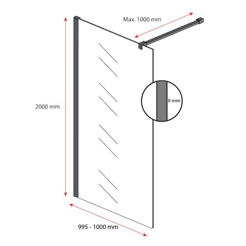 Paroi De Douche Rizani - 100 X 200 Cm - Verre Teinté - Noir