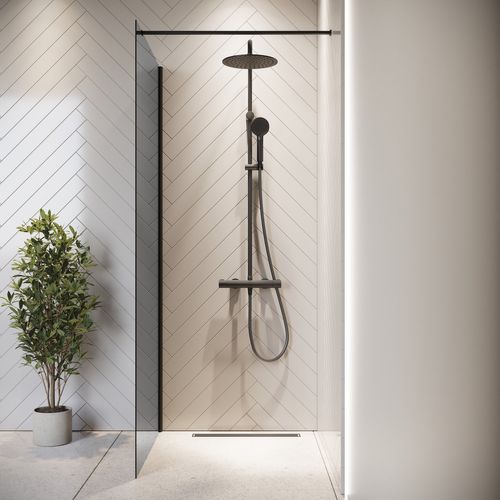 Paroi De Douche Rizani - 100 X 200 Cm - Verre Teinté - Noir