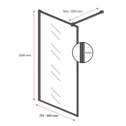 Paroi De Douche Georgia - 80 X 200 Cm - Noir