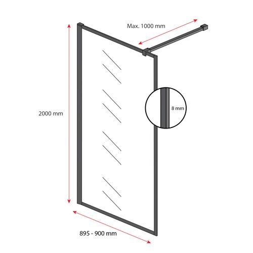 Paroi De Douche Georgia - 90 X 200 Cm - Noir