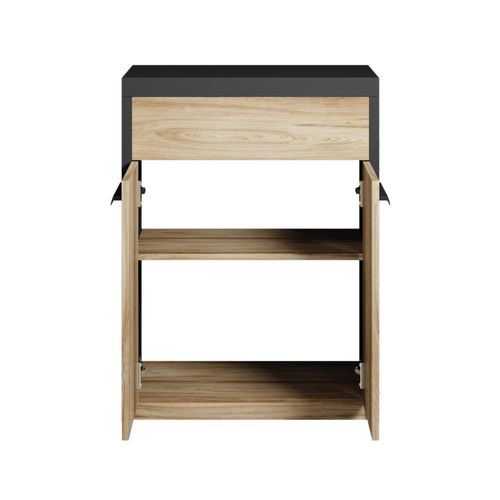 Meuble Sous Vasque Adam 60 Cm   Noir Et Chêne   Meuble De Salle De Bain 2 Portes