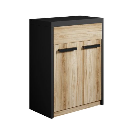 Meuble Sous Vasque Adam 60 Cm   Noir Et Chêne   Meuble De Salle De Bain 2 Portes