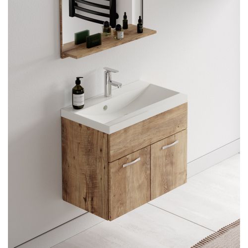 Meuble Vasque Montreal 60 Cm Avec Lavabo Et Miroir - Chêne Châtaignier