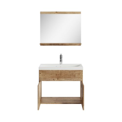 Meuble Vasque Montreal 60 Cm Avec Lavabo Et Miroir - Chêne Châtaignier