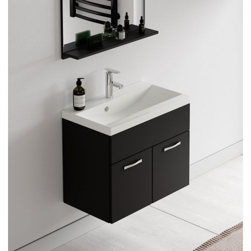 Meuble Vasque Montreal 60 Cm Avec Lavabo Et Miroir - Noir Mat