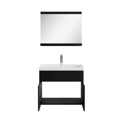 Meuble Vasque Montreal 60 Cm Avec Lavabo Et Miroir - Noir Mat