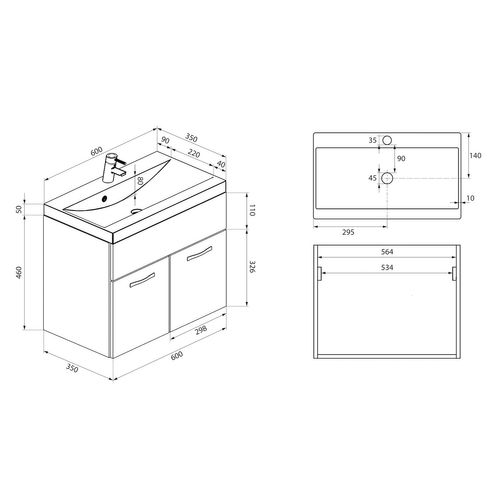 Meuble Vasque Montreal 60 Cm Avec Lavabo Et Miroir - Noir Mat
