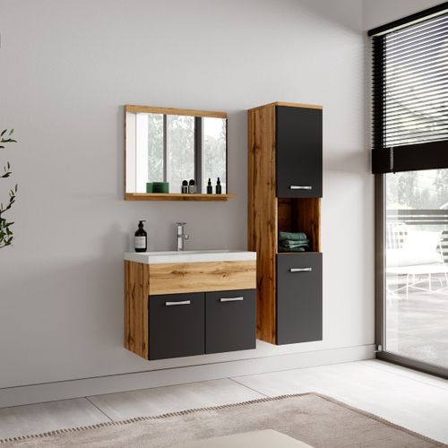 Colonne Montreal Hauteur 131 Cm Chêne, Noir Mat